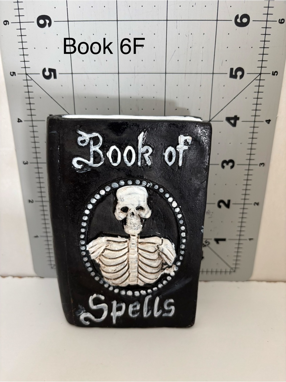 Book of Spells Table Decor - Black and White Gothic Skeleton Accent